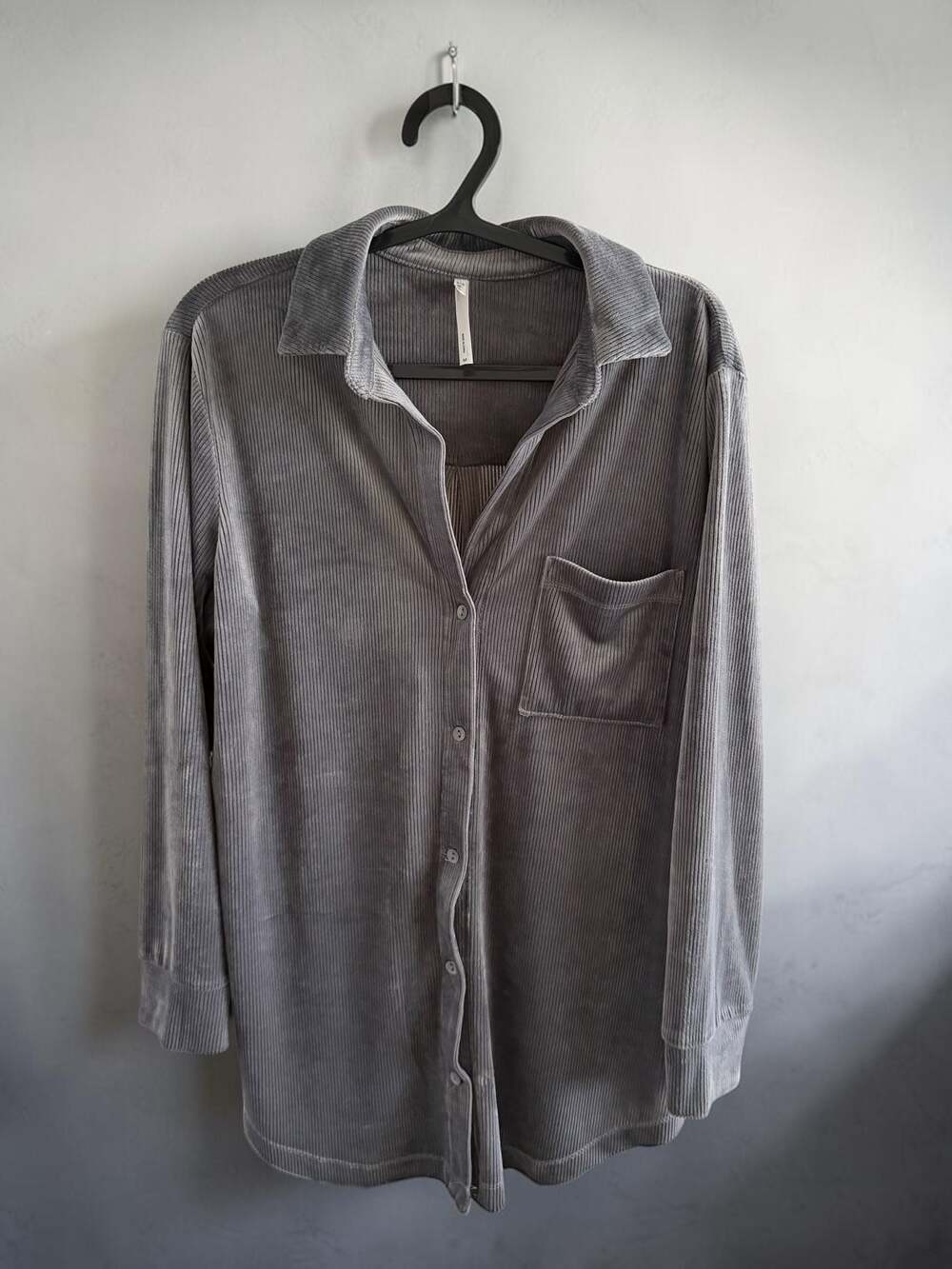 Soma Intimates Sunday Shacket Velour Corduroy Button Down Sleep Shirt in Grey
